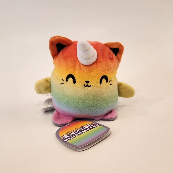 Teeturtle Reversible Gray Cat Rainbow Unicorn Mini Plush Stuff Animal Toy - Picture 4 of 6